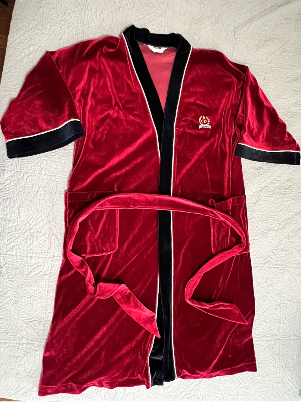 Vintage Christian Dior Red Velour Robe Monsieur One Size With Belt